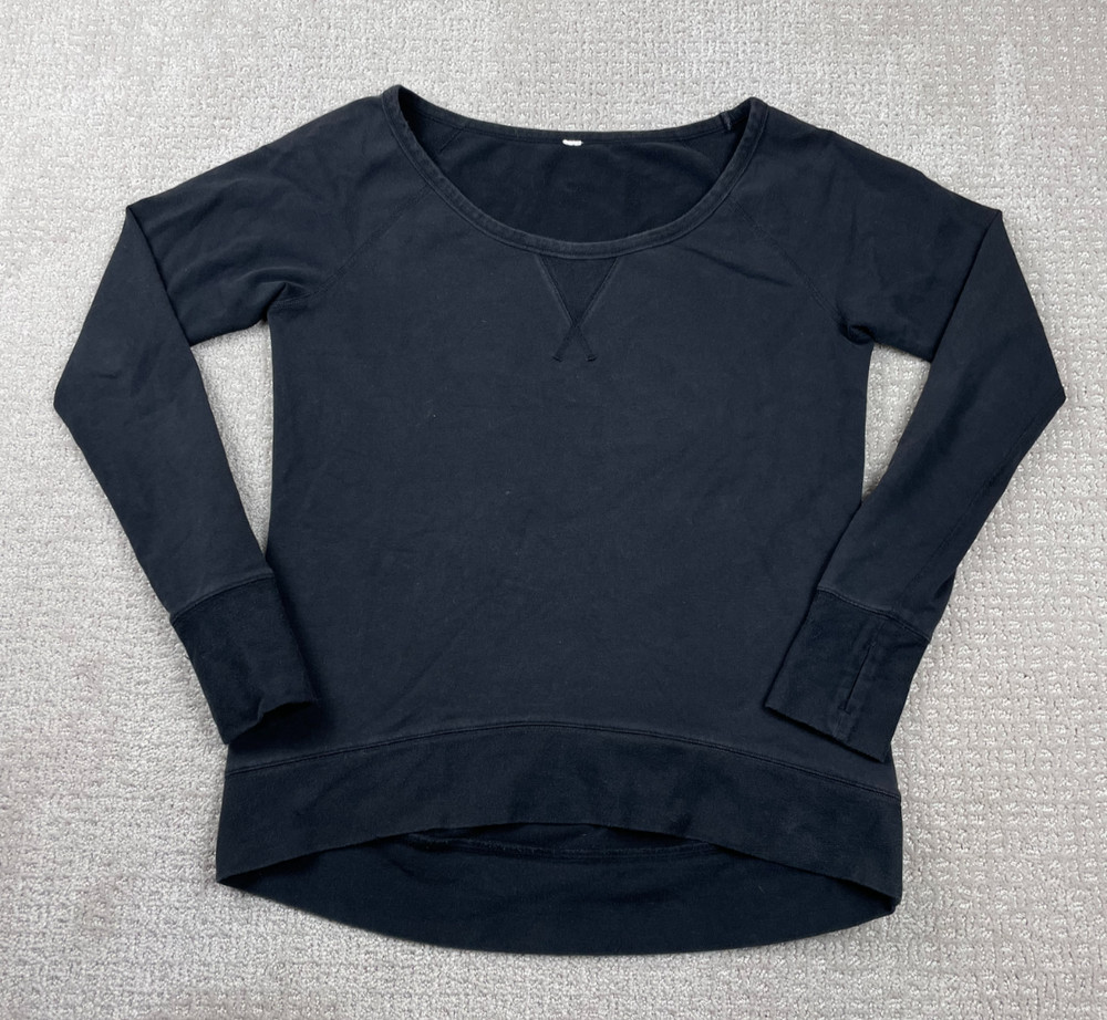 Lululemon Sweatshirt Womens 10 Meditate Pullover Black Boat Neck Thumb Holes
