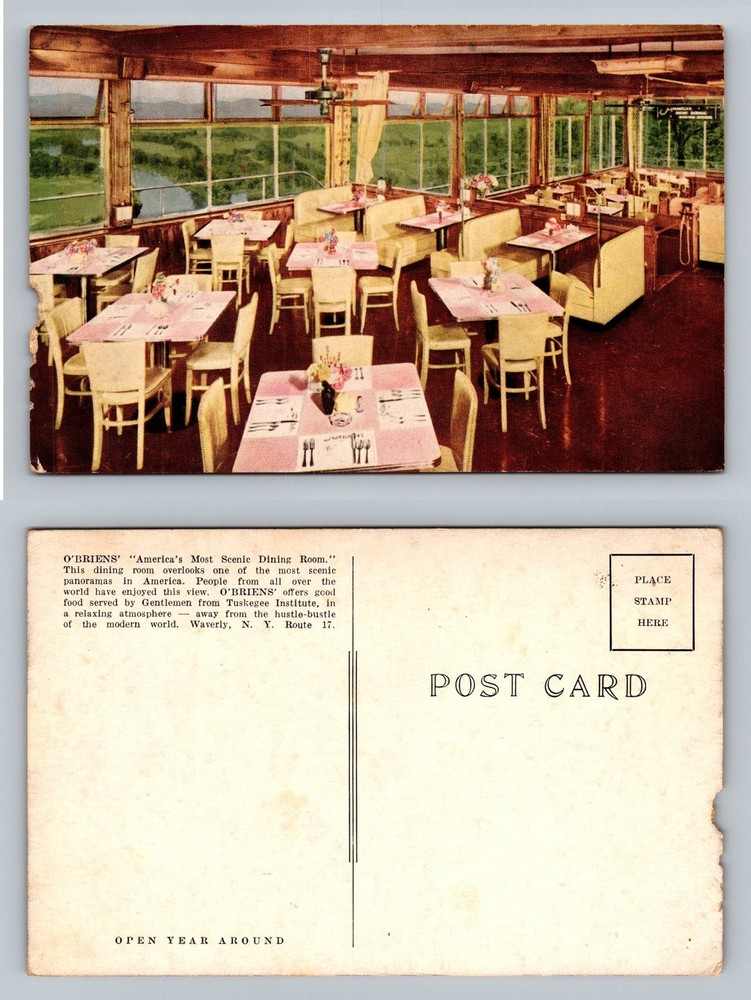 Waverly, NY-New York O’Briens Scenic Dining Room Panoramic View Vintage Postcard