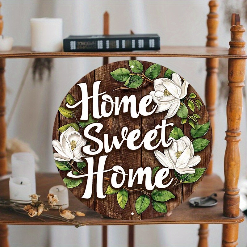 Home Sweet Home Rustic Farmhouse Floral Accent Aluminum Sign