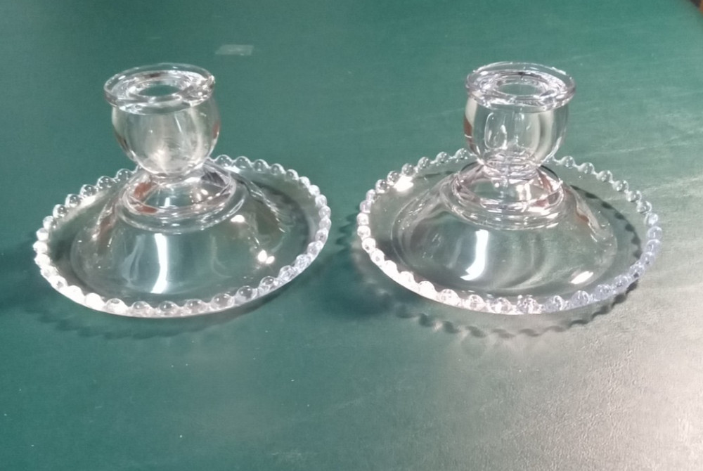 Vintage Imperial Candlewick Glass Candle Holders w/ Beaded Base - 1 Pair