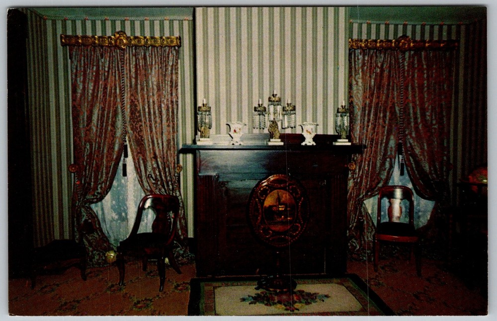 Vtg Postcard Abraham Lincoln Rear Parlor Springfield, IL 1950s