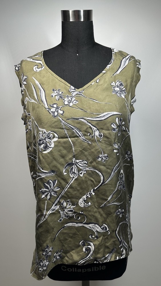 3.1 Phillip Lim Women’s 100% Silk  Olive Floral Sleeveless Blouse Top Size 2