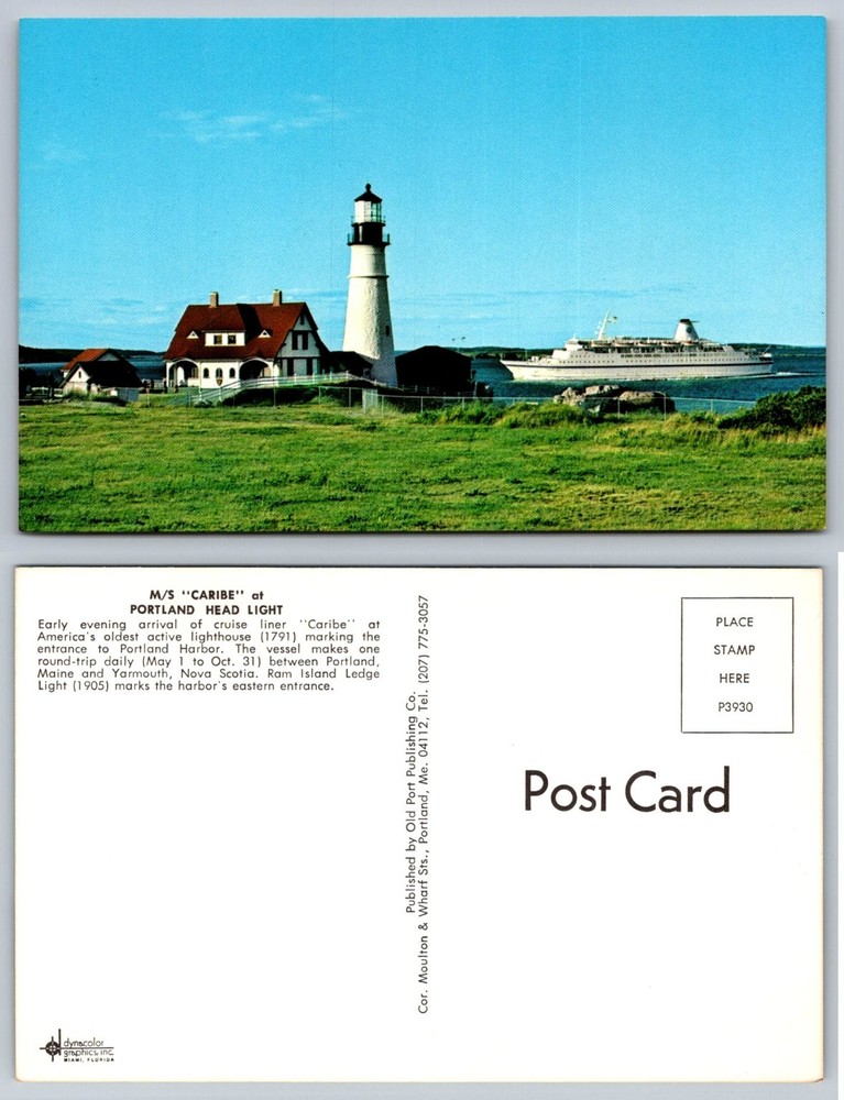 M/S Caribe Cruise Ship Portland Head Light Maine Lighthouse Postcard