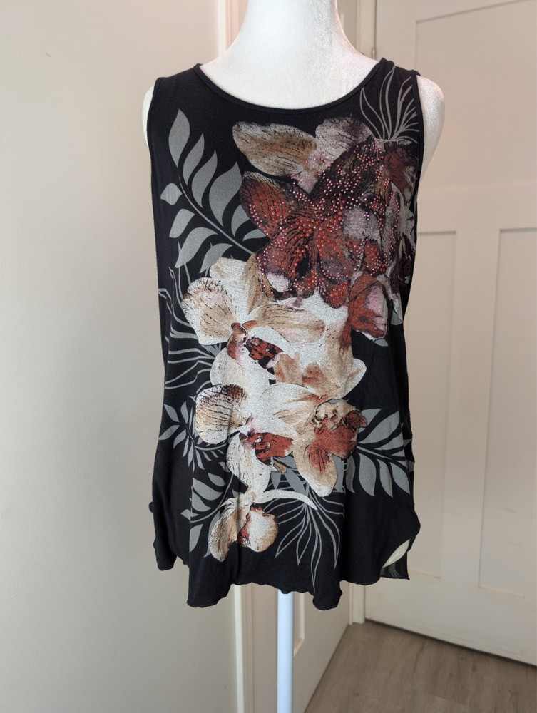 B.L.E.U. Women's Embellished Floral Hi Low Sheer in Back Tank Top Size Small