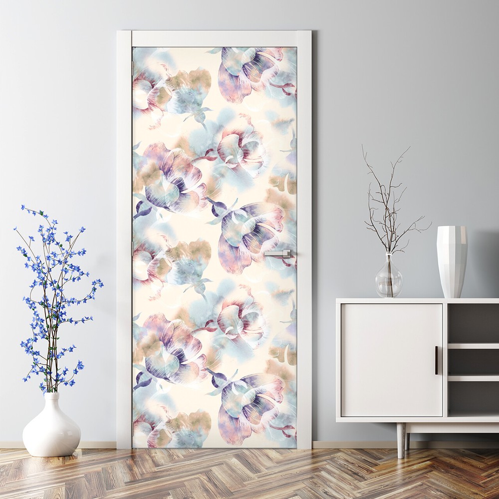 Floral Dream Watercolour Pattern Bubble Free Door sticker self adhesive Decal