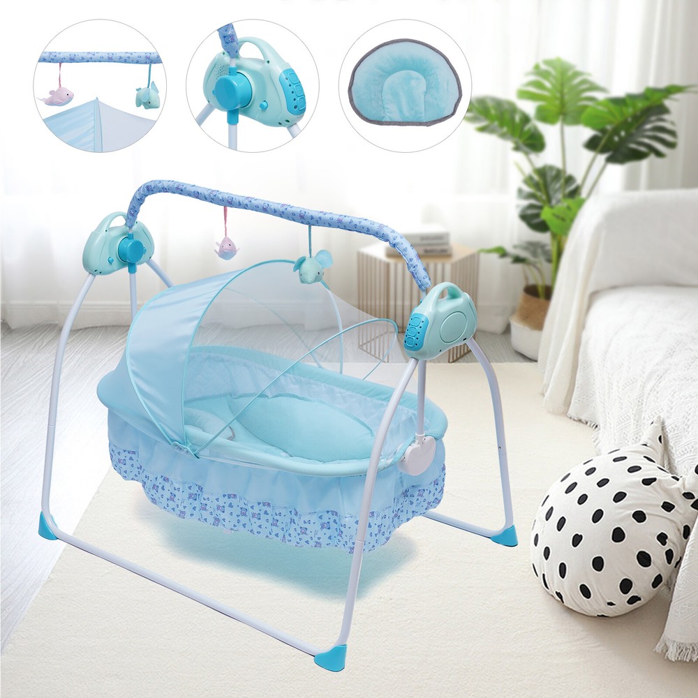 Portable Electric Bluetooth Baby Cradle Bassinet Rocking Crib Infant Bed Swing
