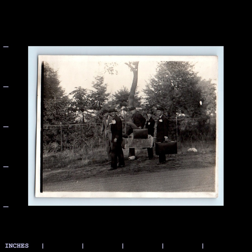 Old Vintage Photo MEN CARRYING SUITCASES LUGGAGE