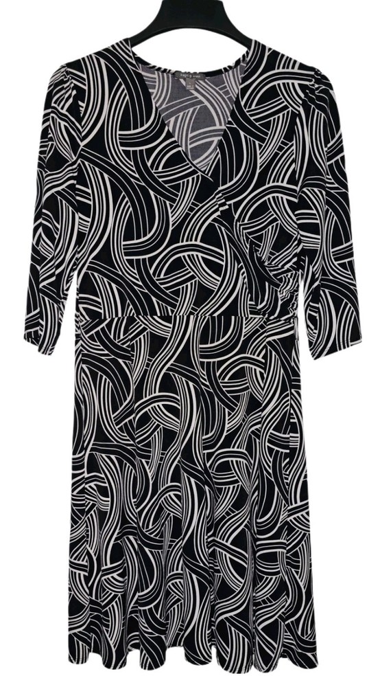 APT 9 Black & White Geometric Print Stretch 3/4 Sleeve Dress Women's Size L