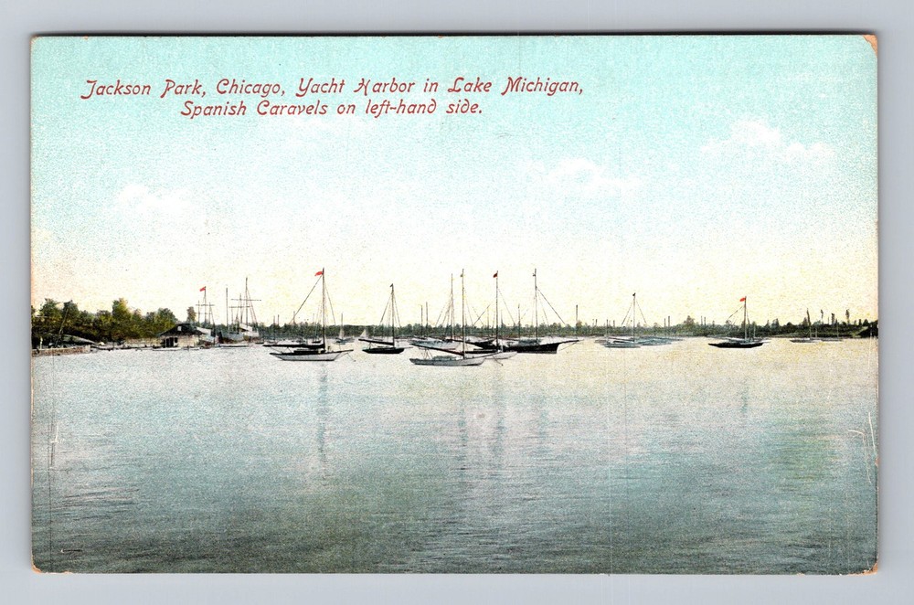 Chicago IL-Illinois Jackson Park Yacht Harbor In Lake Michigan Vintage Postcard