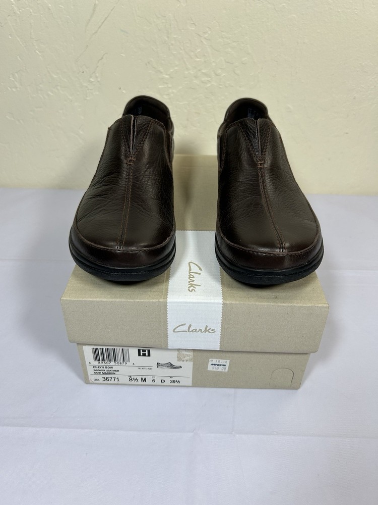 Clarks Collection Cheyn Bow Womens Size 8.5 M Brown Leather Slip-On Loafer Shoes