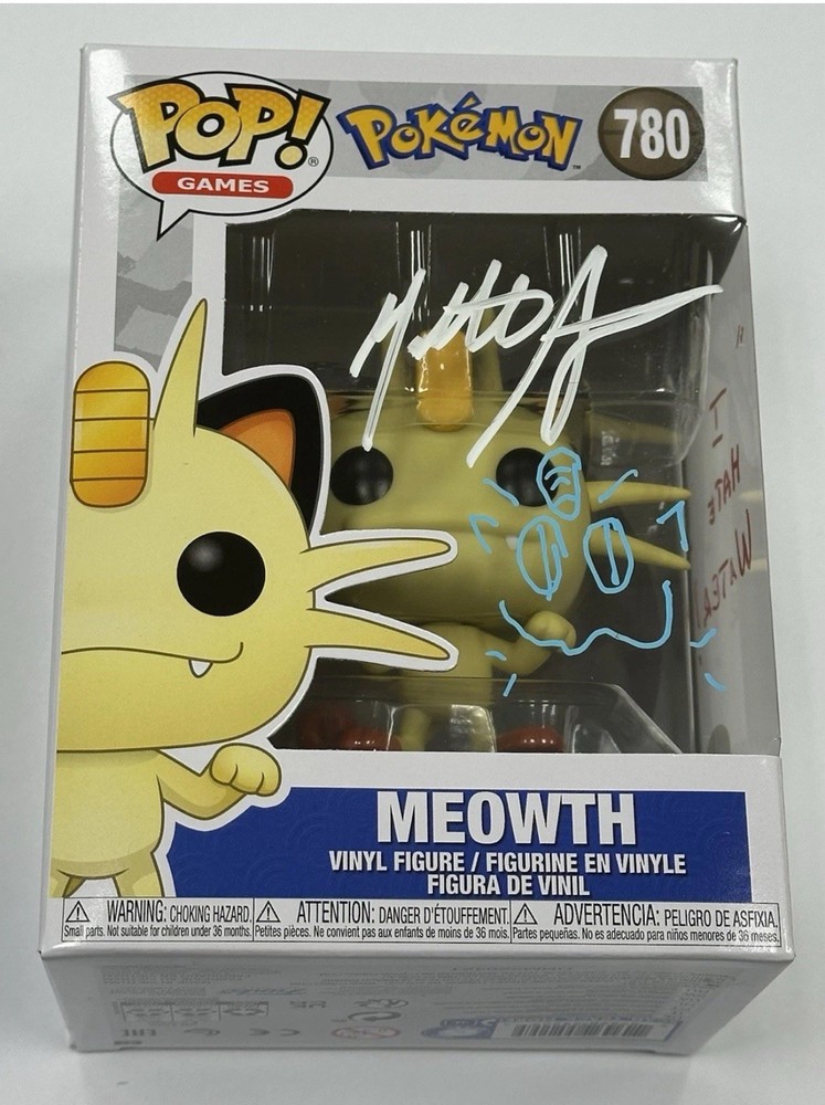 Matthew Sussman Signed Pokemon Meowth Funko Pop #780- JSA Certified -Inscription