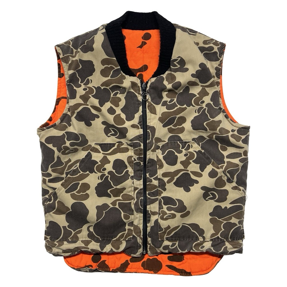 Vintage Walls Vest Mens Medium Duck Camo Reversible Blaze Orange Made USA Canvas