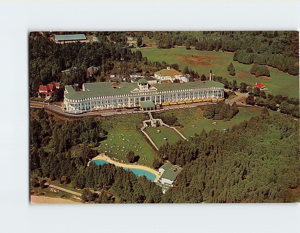 Postcard Aerial View  Grand Hotel Mackinac Island Michigan