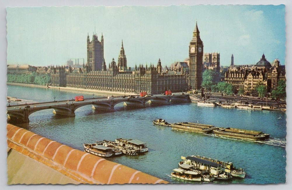 Vintage London Houses of Parliament Westminster Bridge Postcard