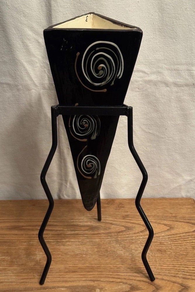 Vintage Staropoli Abstract Art Pottery Vase with Stand Signed John Camille-image