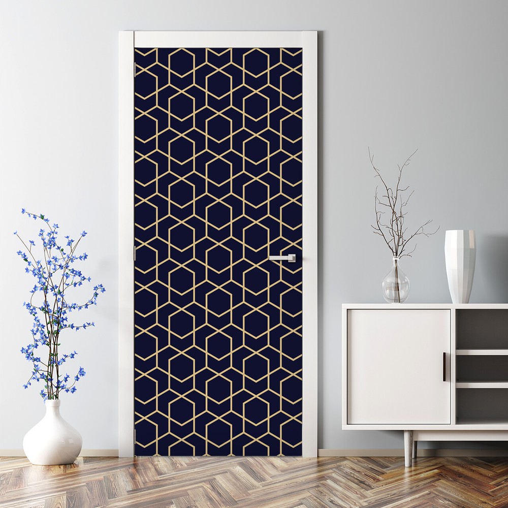 Dark Abstract Bubble-Free Cubes Mural Reusable Self-Adhesive Door Decal