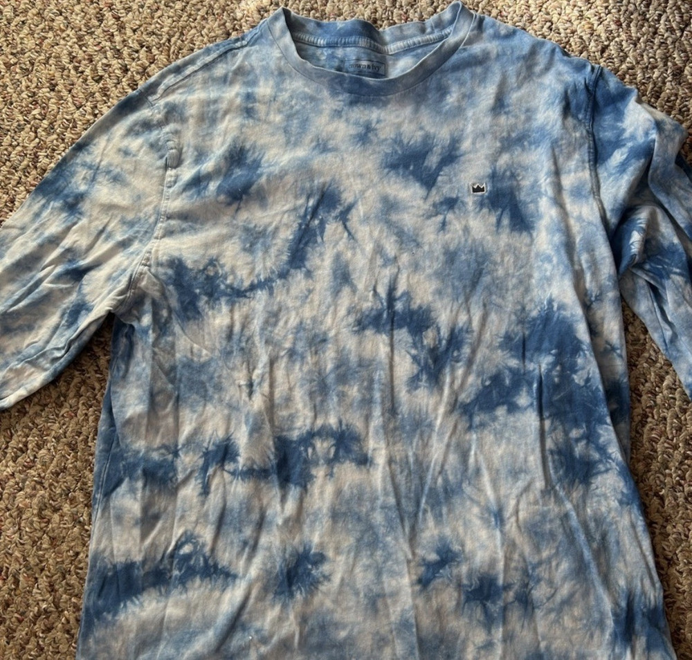 Crown & Ivy Blue White Crew Neck Logo Knit Cotton Tie-Dye Men's T-Shirt Size M
