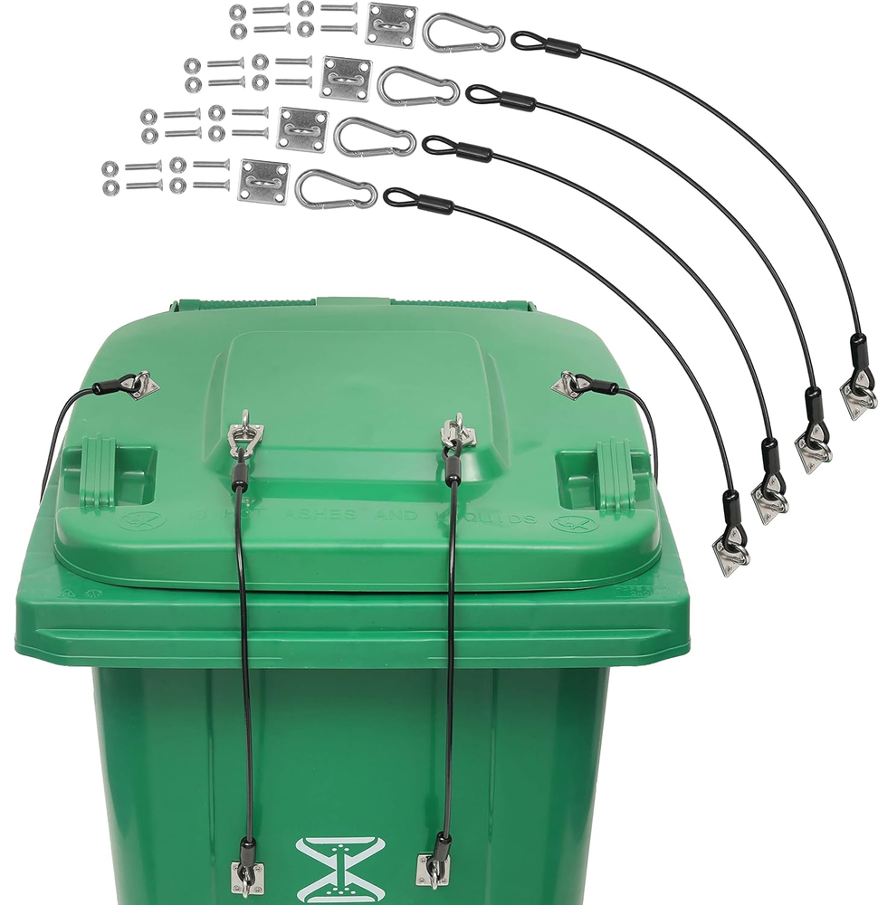 (4-Pack, Black Garbage Trash Can Locks with Wire Ropes Stainless Steel Hasps Gar