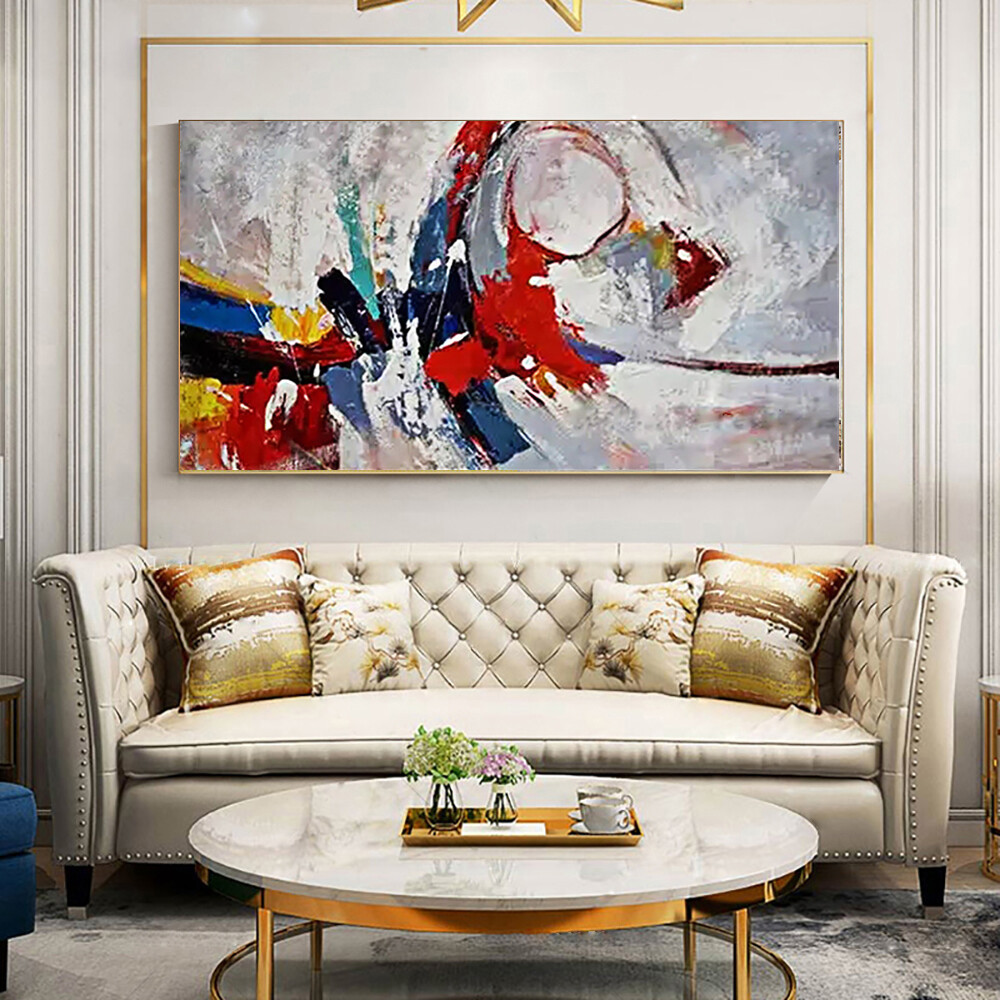 Modern Wall Art Abstract Colorful Thick Oil Painting Red Handpainted On Canvas