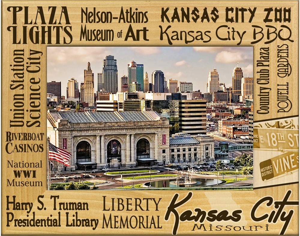 Kansas City Missouri Landmarks Laser Engraved Wood Picture Frame (4 x 6)