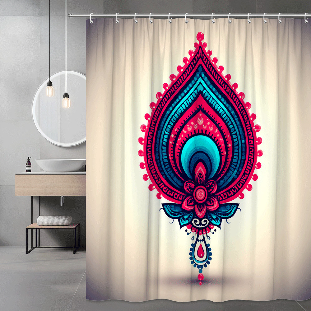 Boho Paisley Teardrop Shower Curtain Pink Blue Graphic Print