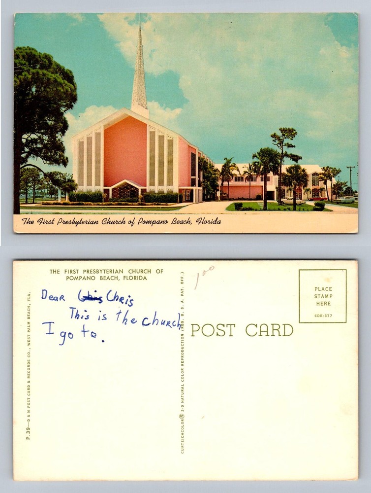 Pompano Beach, FL-Florida, First Presbyterian Church PC Vintage Postcard