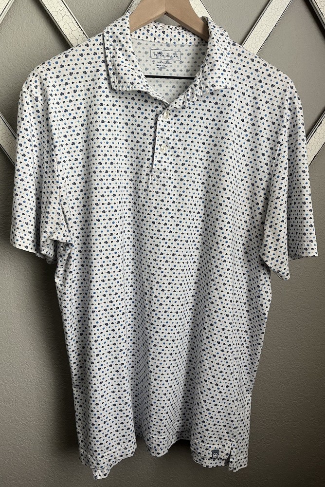 Peter Millar Coral Blues Aqua Men's L Pima Cotton Golf Polo Shirt
