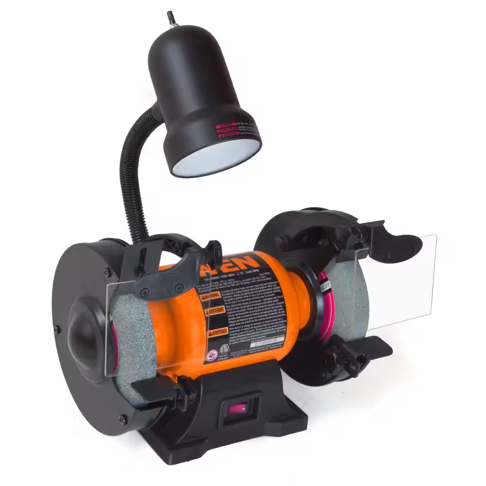 6 Amp 2.1 Single Speed Bench Grinder with Adjustable Work Light