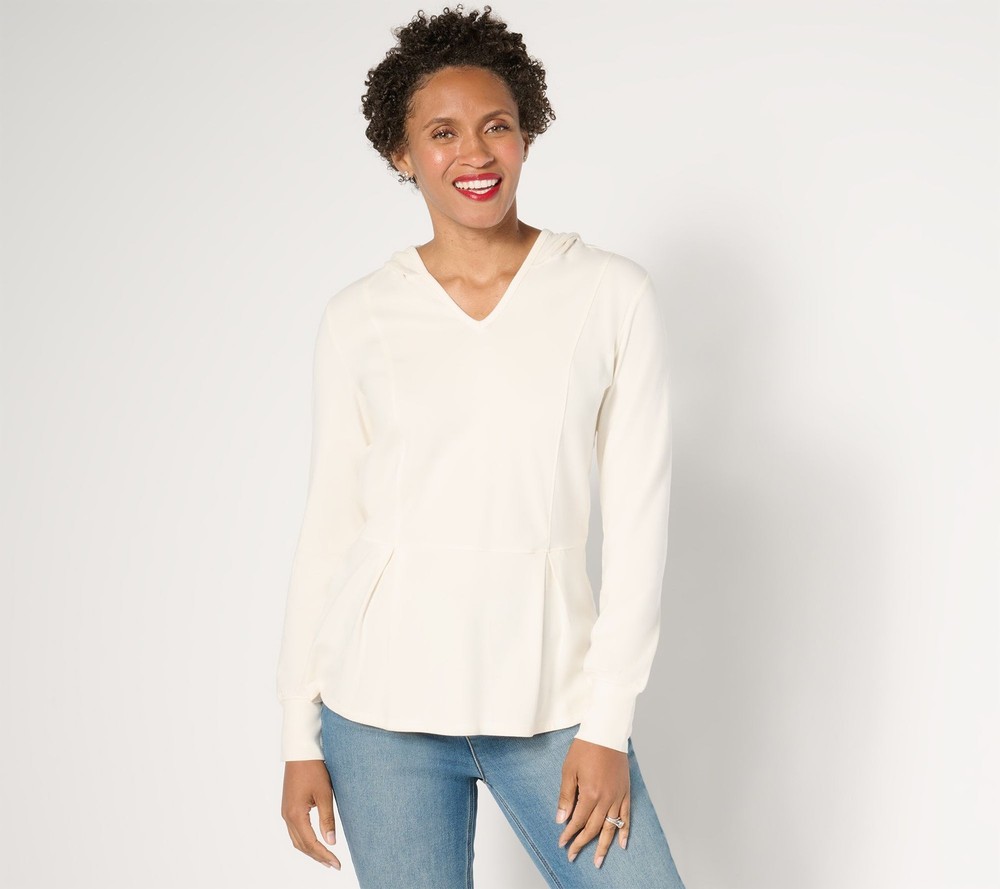 Belle by Kim Gravel Women's Top Sz L TripleLuxe Knit Fit & Flare White A662769