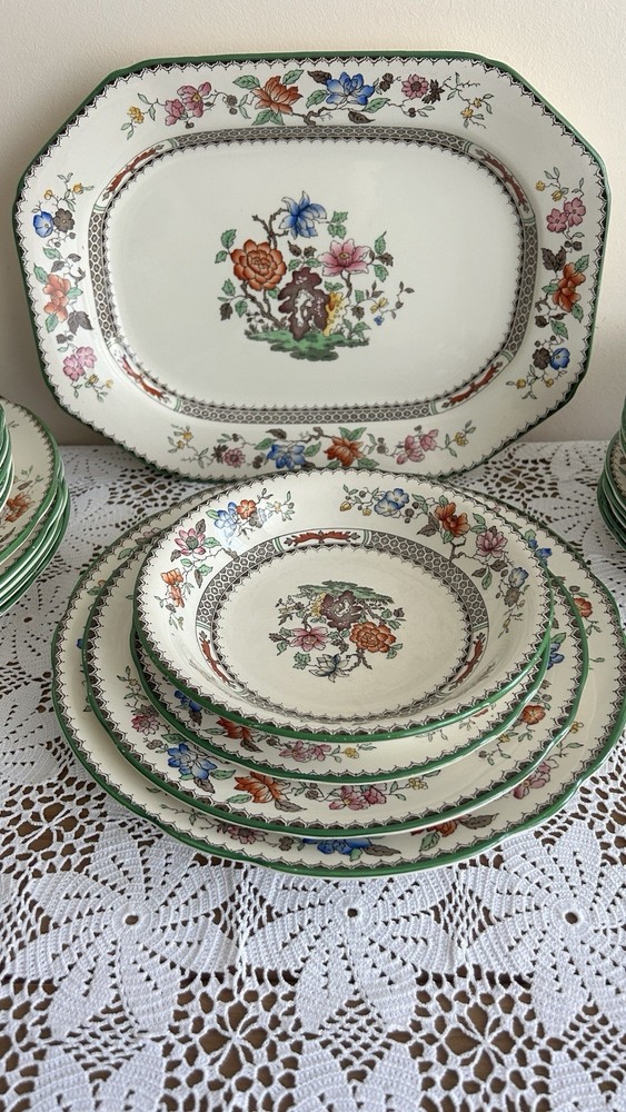 Vintage 24-Piece Copeland Spode Chinese Rose Dinner Service Set - 1930s-50s VGC