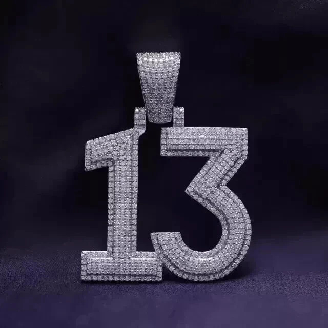 2.10 Ct Round Cut Real Moissanite Customize Number Pendant 14K White Gold Plated