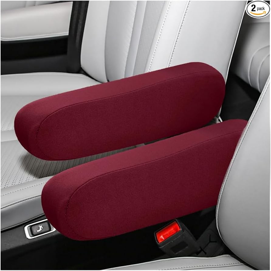 2 PCS Elastic Fabric Front Seat Armrest Covers, Universal Soft Color: Wine Red