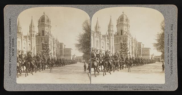 Photo:Portuguese cavalry passing convent of Belem, Lisbon, Portugal 1908