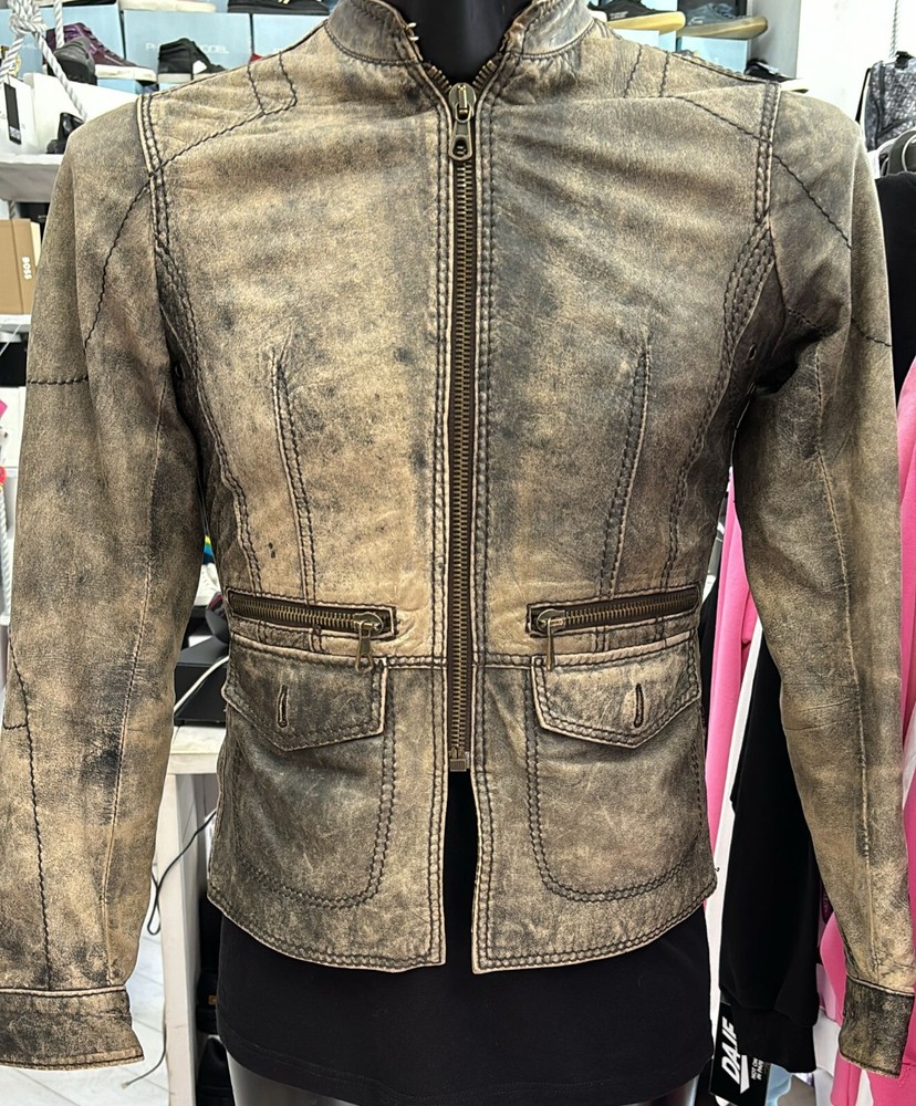 Mens Brown High Fashion Leather Jacket Size 44 LLD237