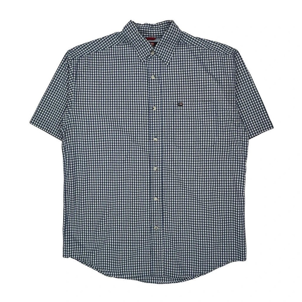 Wrangler Checked Short Sleeve Shirt - Medium Blue Cotton