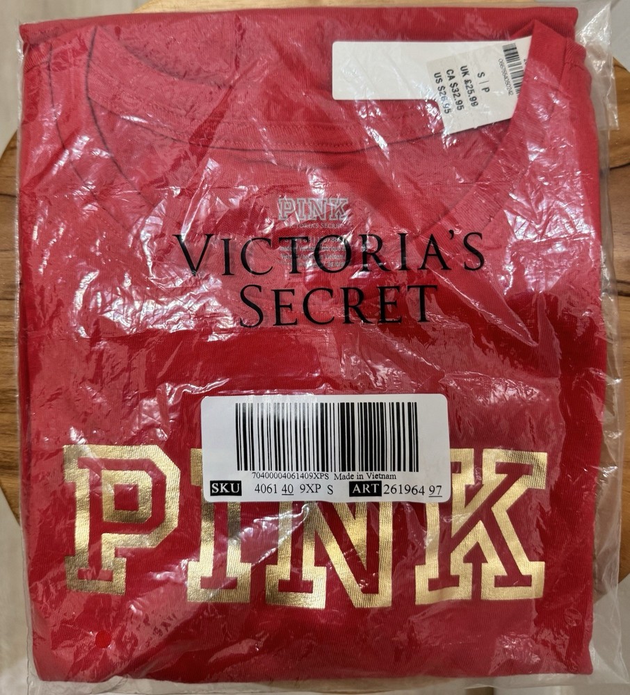 PINK Victoria's Secret Logo Crew Neck Short Sleeve Red Cotton T-Shirt Women S