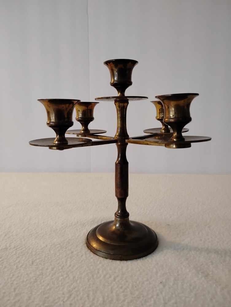 Vintage Classic Solid Brass  4 Arm Candelabra Candle Holder, Holds  5 Candles.