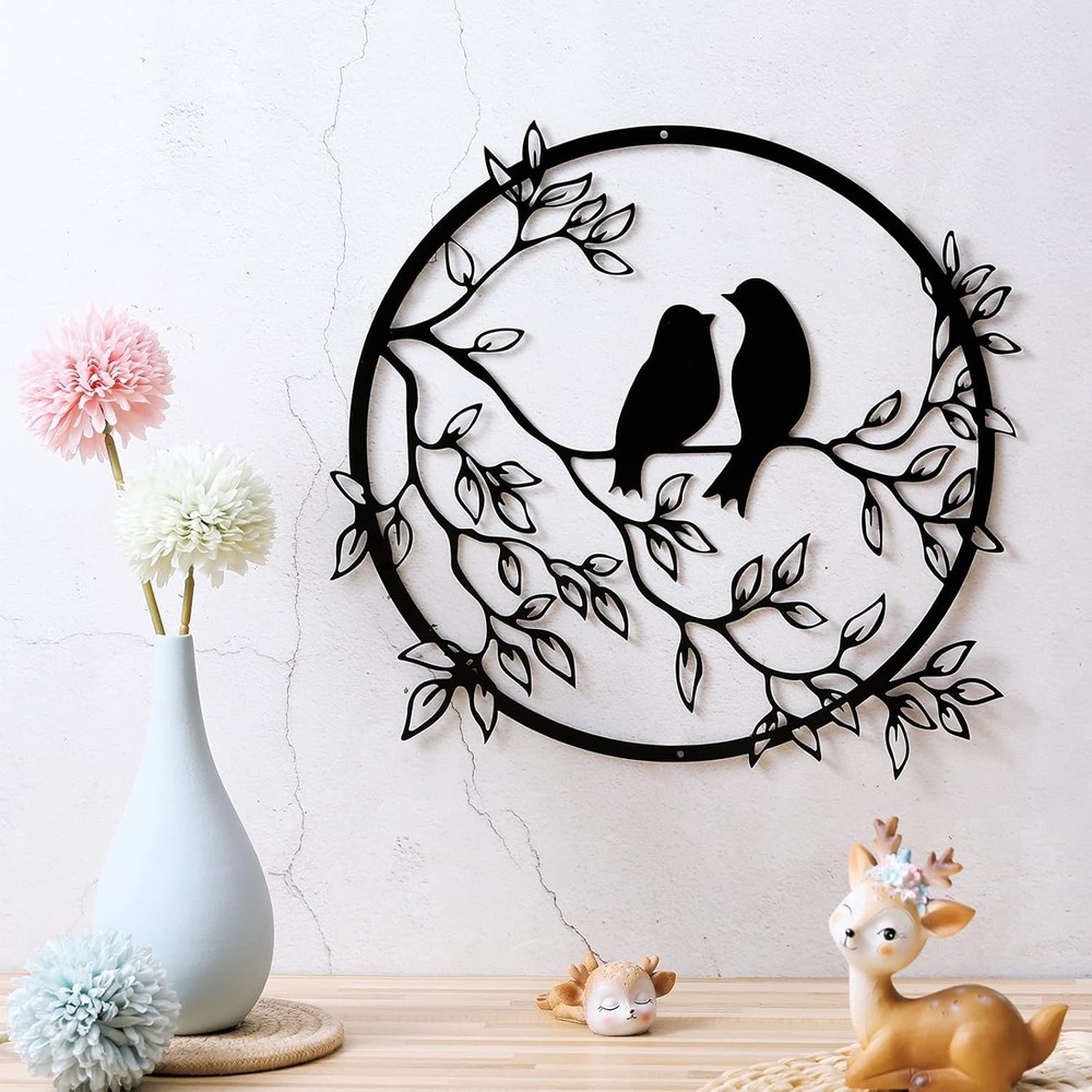 Metal Wall Art Bird on Tree Branch Silhouette Bird Art Decor for Living Room Gar