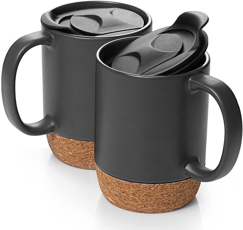 Coffee Mugs, 15 Oz Mug Set of 2, Large Ceramic Coffee Mug with Cork Bottom and S