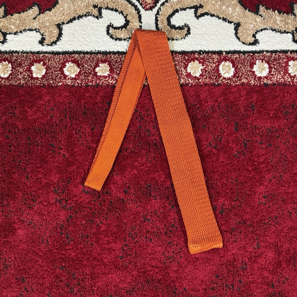 Vintage Lands End Orange Knit Silk Square End Skinny Tie 2.5