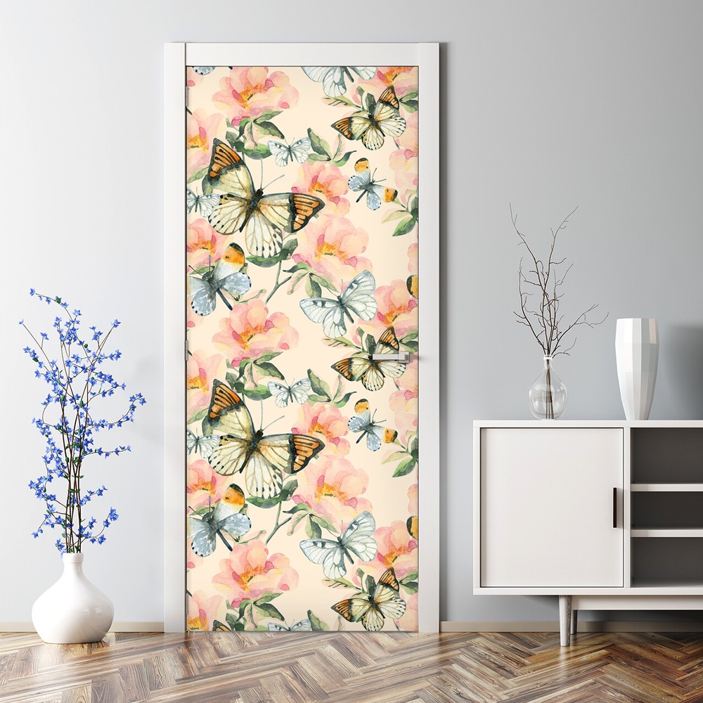 Adhesive Door sticker adhesive Butterfly Pastel Watercolour Mural Kids room Baby