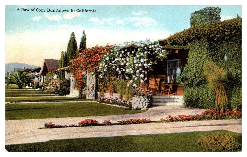 c1910 Row Of Cozy Bungalows In Southern California Vintage Postcard