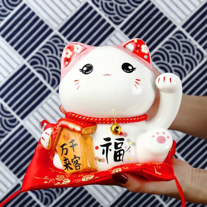 6 Inch Ceramic Maneki Neko Money Box Lucky Cat Ornament Home Decor Piggy Bank