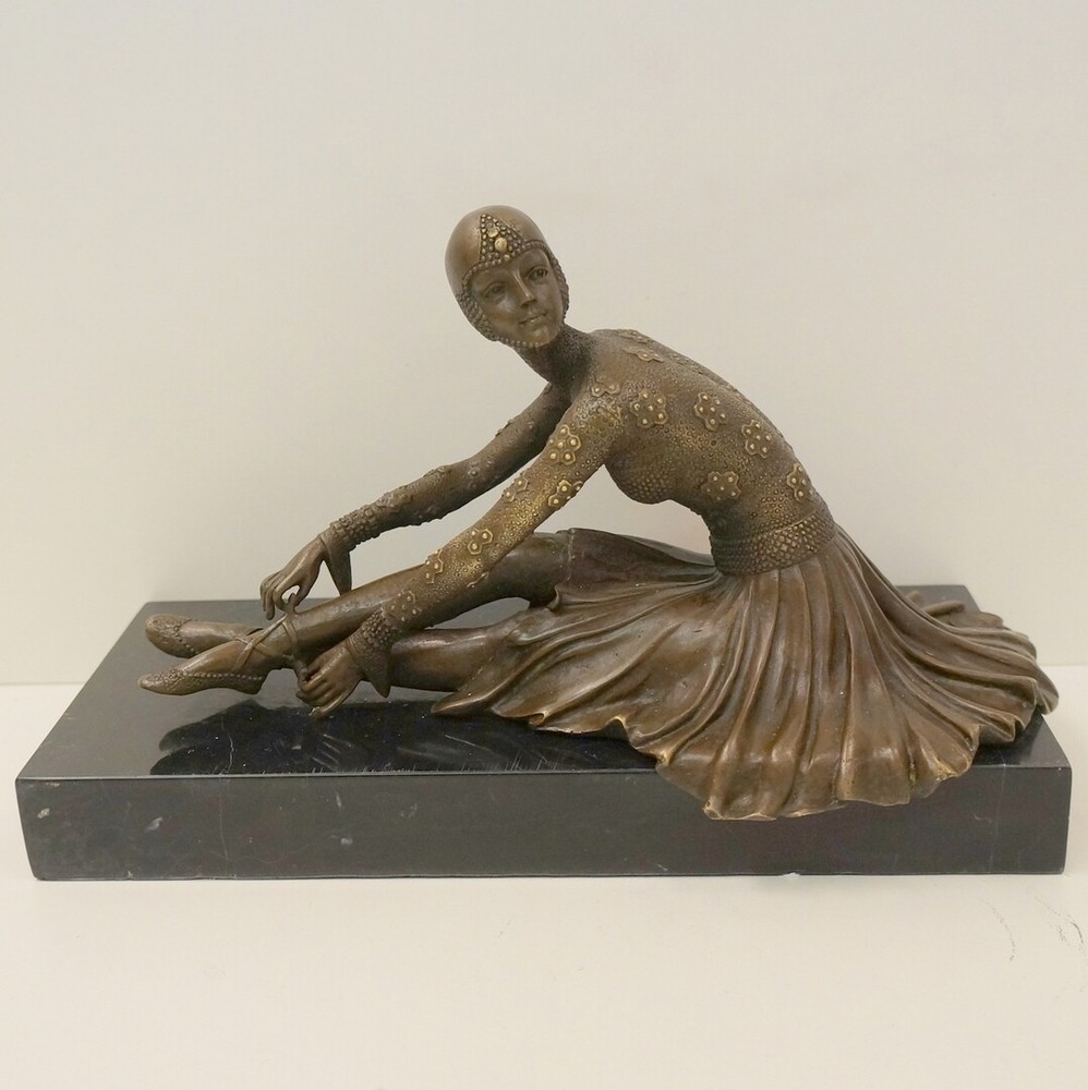 Art Deco Style Statue Sculpture Dancer Art Nouveau Style Bronze Signed