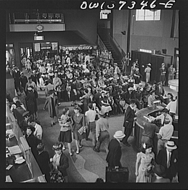 Pittsburgh Pennsylvania Greyhound Bus Terminal Waiting Room 1940s Crowd