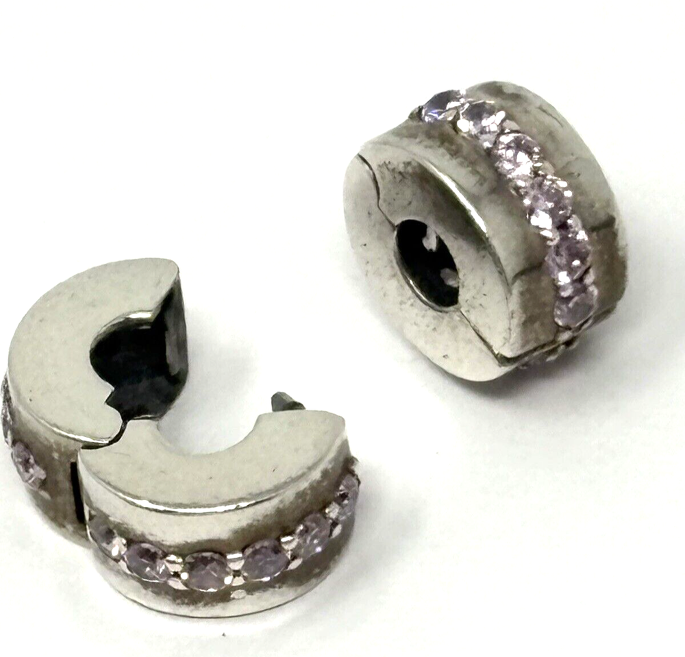 Authentic PANDORA Sparkling Row Pink CZ Clip Charms, Set of 2