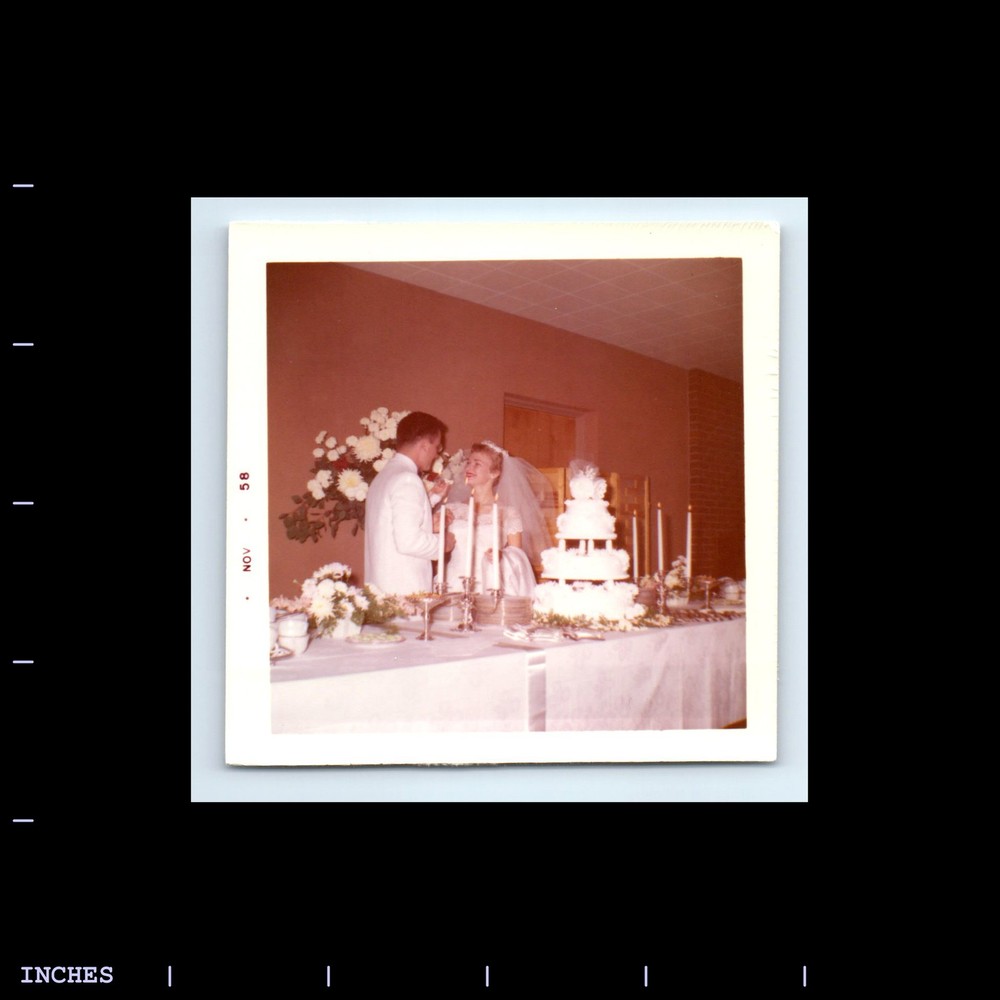 Square Color Photo MAN WOMAN BRIDE GROOM WEDDING CAKE TOPPER 1958