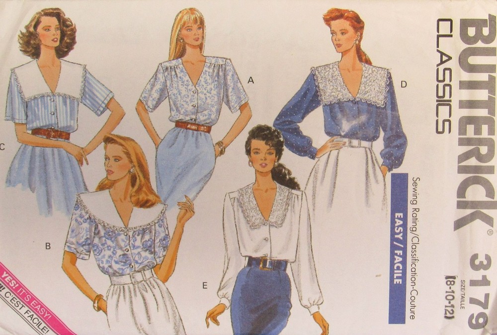 VTG Butterick 3179 Womens 8-10-12 Pretty Feminine Blouse Shirt V-Neck Pattern UC