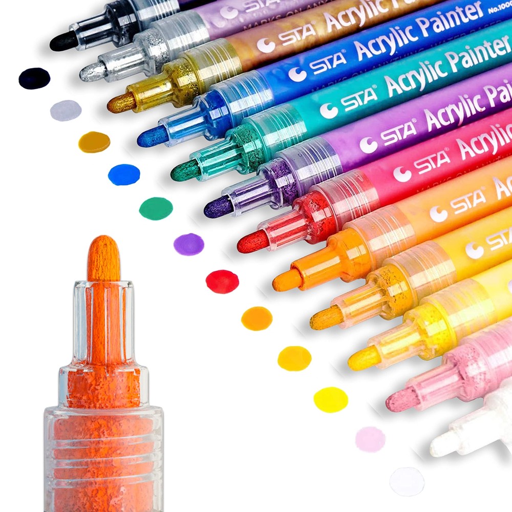 Acrylic Paint Markers Set Permanent Paint Pens for Plastic Glass Ceramic
