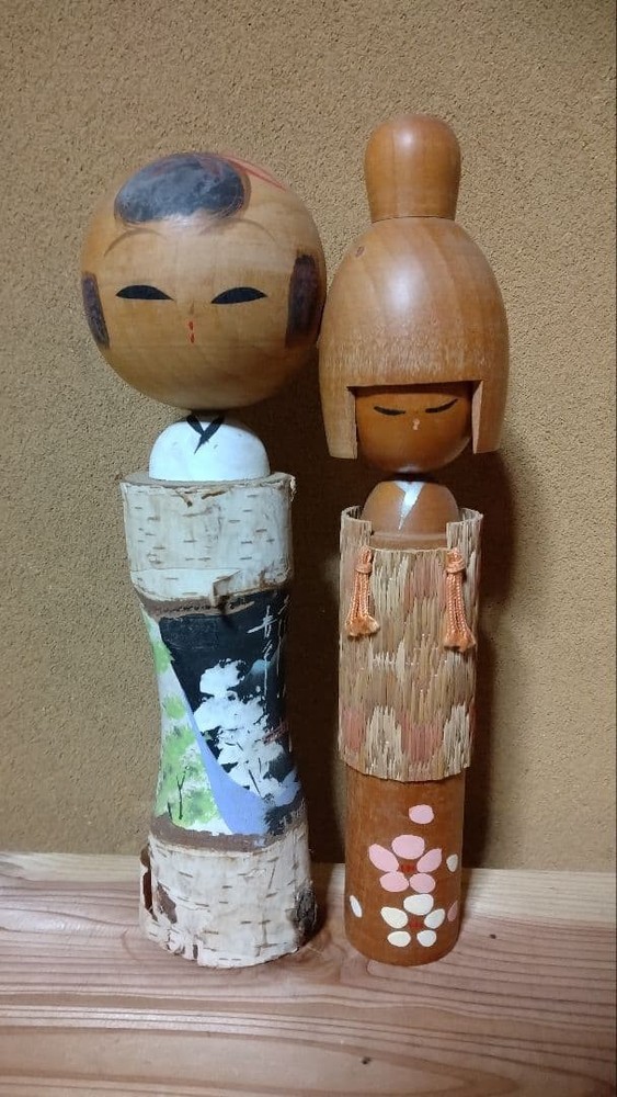Kokeshi Doll Set of 2 Showa Retro Vintage Decor, Used Condition